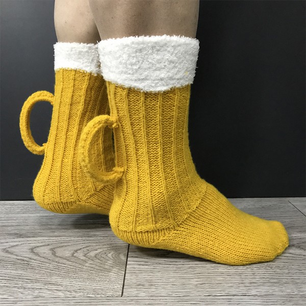 Julklapp 3D Öl mugg strumpor Unisex Winter Warm Floor Sock