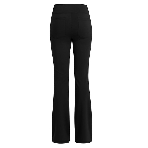 Dame Elastiske Yoga Bukser med Høy Midje Pustende Komfortable Full Lengde Vid Ben Bukser Sommer Casual Flare Bukser Svart Black S