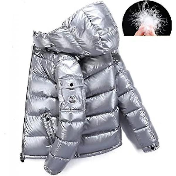 Kiiltävä untuvatakki Miesten talvitakki Stand-kaulus untuvatakki hupulla Silver XL