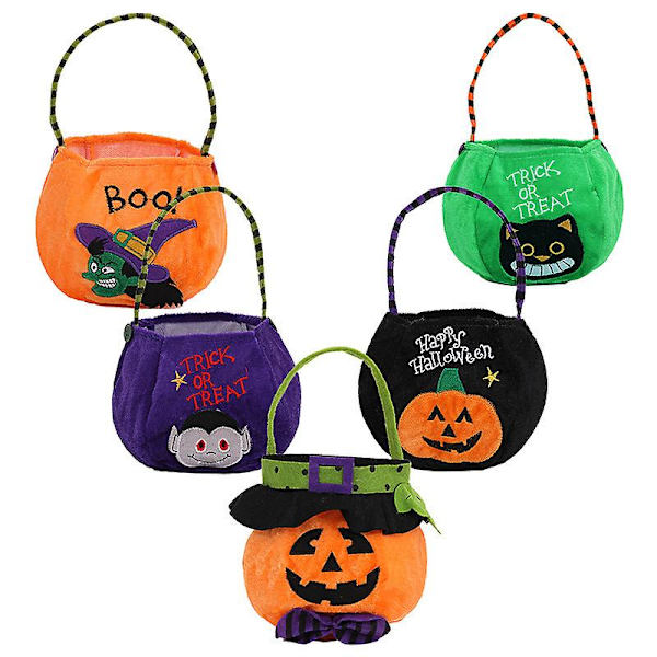 Børne Halloween Græskar Goodie Bags 5-pak Græskarposer Gaveposer Trick or Treat-poser Halloween Party Favors Græskarholder