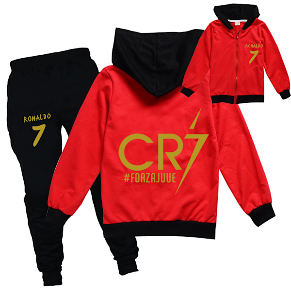 Cristiano Ronaldo Cr7 Cosplay Kostymer Barn Fotboll Idol Dragkedja Hoodies Byxor Flickor Barn Hög Kvalitet Bomull Kläder Set Black Black 100