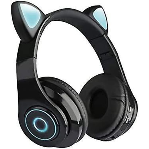 Cute Cat Ear trådløse hovedtelefoner, Bluetooth 5.0 Over Ear hovedtelefoner Black