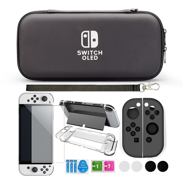 Switch OLED fodral med tillbehör 9 delar Svart
