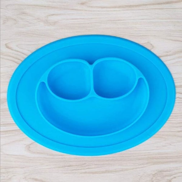 Børnetallerken Silikone tallerken til småbørn Bordbakke Face Non-slip Blue