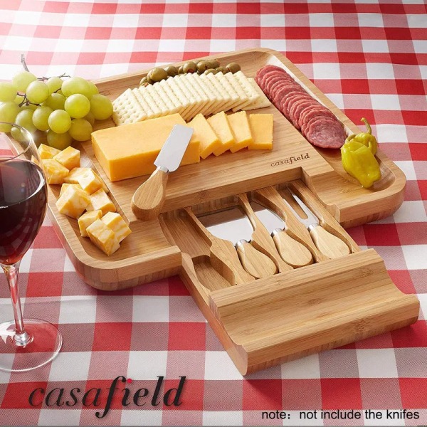 Käytännölliset työkalut Puu bambu juustoleikkuri Slicer Set Board puunvärinen 33x33x3,8cm