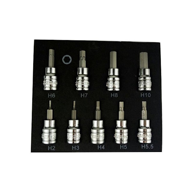 3/8\" Dr Vääntiö 2-10 mm, 9-osainen hylsysarja T20-T25-T27-T30-T40-T45-T50-T55-T60 - Kestävät, korkealaatuiset materiaalit - Säilytysalusta - Kompakti kotelo