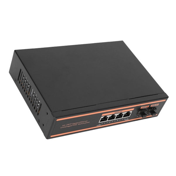 PoE-kytkin 6 porttia, 4x1000Mbps PoE-porttia, 2x1000Mbps SFP-porttia, tukee IEEE802.3af/at -kytkintä, EU-pistoke 100–240 V