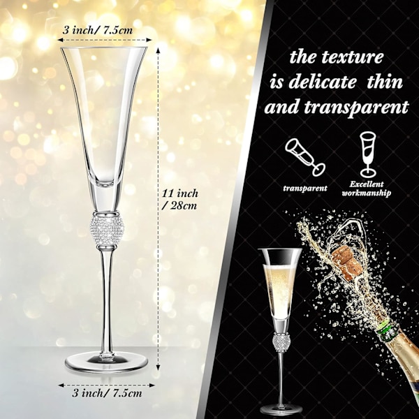 2 stk Rhinestone Champagne Glas Bryllupstoast