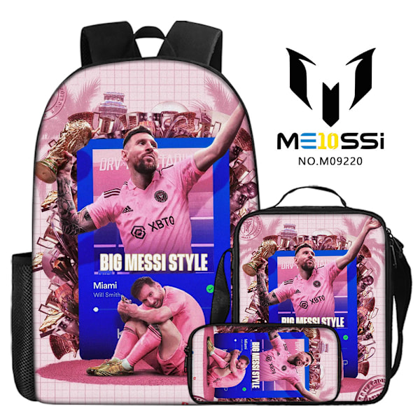 3-delt sett med fotballstjerne Messi perifere ryggsekker, skolevesker for grunnskole- og videregående elever, digitaltrykte campusryggsekker style 5