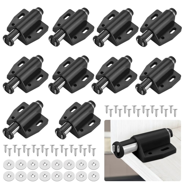 Paket om 10 Magnetic Push Dörröppnare Magnetic Hake Möbler Fjäder Hake Magnetisk Stängning Tryck för att öppna Magnet Push Hake för skåpdörrar (svart)