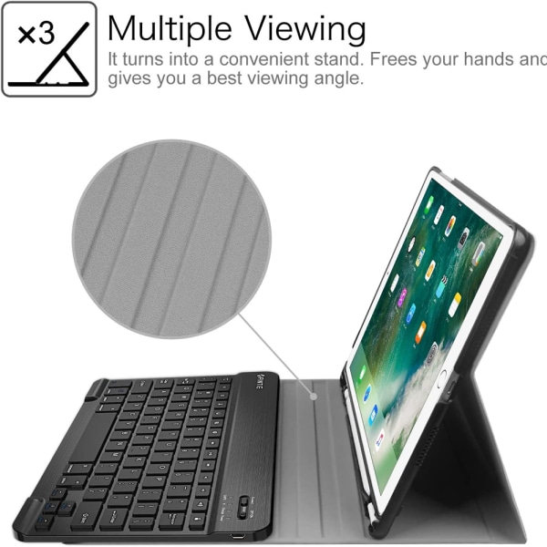 iPad cover, med normalt tastatur uden baggrundsbelysning, Black
