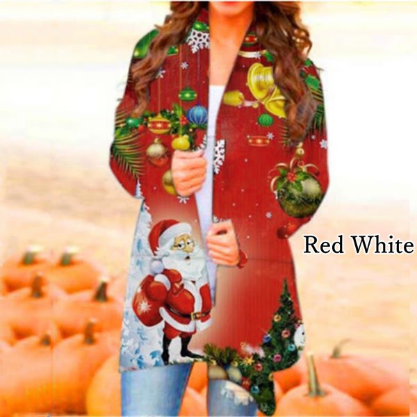 Jul Digital Print Casual Cardigan Jakke Dame Top red & white XXL