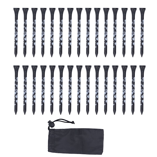 30 stk. Golftees i bambustræ 8 cm med trykt kranie, golftees i træ, golftilbehør, sort