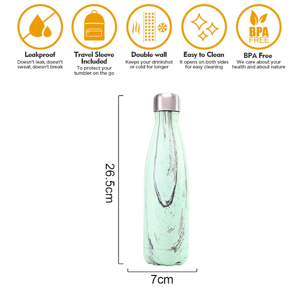 1. Isolerte 500 ml kaldkopp i 304 rustfritt stål, Sport Green