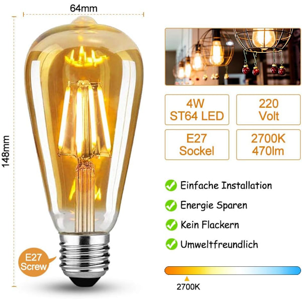 Sex gamla E27 LED-glödlampor, perfekt retro bulgebal,