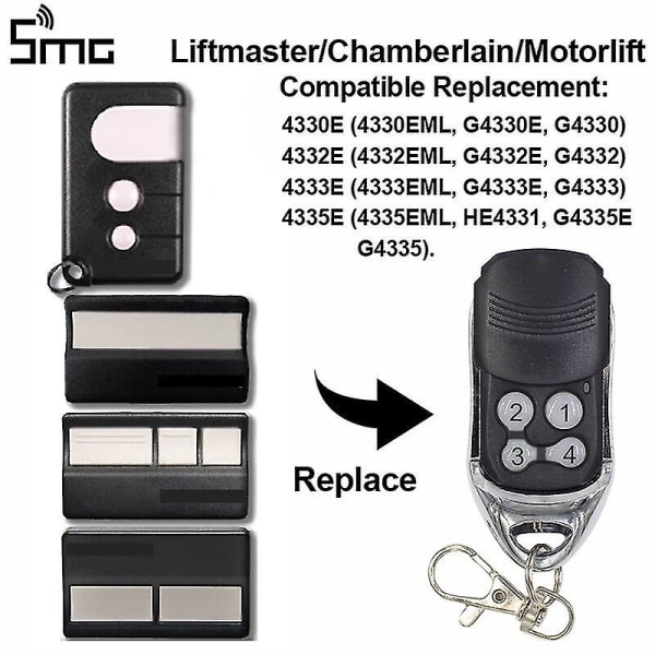 Chamberlain Liftmaster Garageport Fjärrkontroll För 94335e 1a5639-7 84330eml 84335eml 4335e 4330e 1a5477-3 Rolling Code 433mhz 4335e etc
