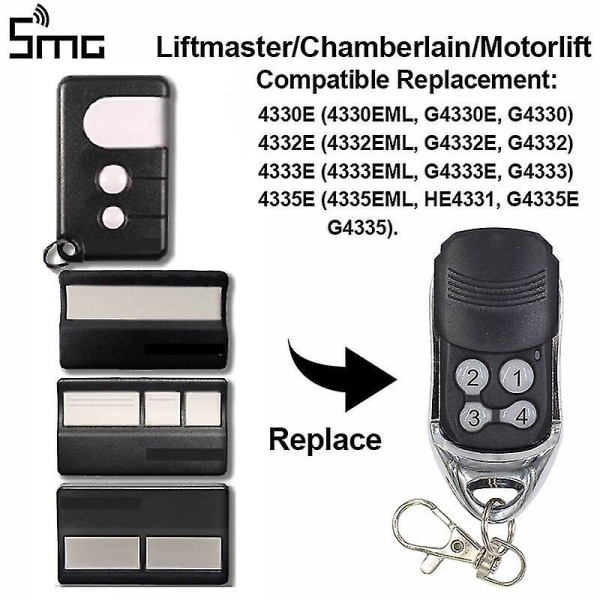 Chamberlain Liftmaster Garageport fjernbetjening til 94335e 1a5639-7 84330eml 84335eml 4335e 4330e 1a5477-3 Rolling Code 433mhz 4335e etc