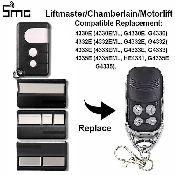 Chamberlain Liftmaster Garageport fjernbetjening til 94335e 1a5639-7 84330eml 84335eml 4335e 4330e 1a5477-3 Rolling Code 433mhz 94335e etc