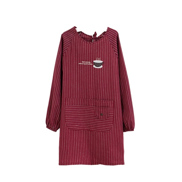 Langarmet forkle Hudvennlig med lommer Polyester bomull dame Arbeidsklær Forklær for matlaging Wine Red