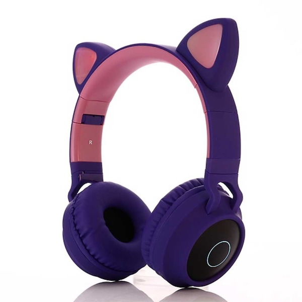 Trådløse Bluetooth hovedtelefoner til børn, Cat Ear Bluetooth trådløse/kablede hovedtelefoner, Led Light Up Trådløse hovedtelefoner til børn over øret med mikrofon Purple