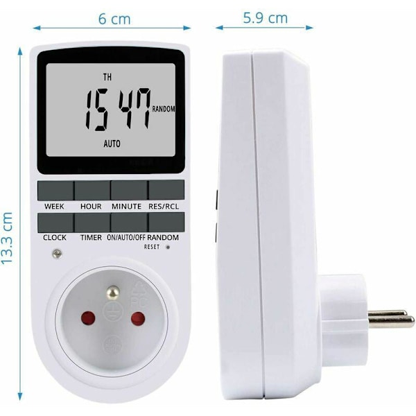 Elektrisk Stikkontakt Programmer, Ugentlig Elektrisk Stikkontakt Timer med 10 Programmer, 24/7 Programmerbar Stikkontakt med LCD Display (1 stk)