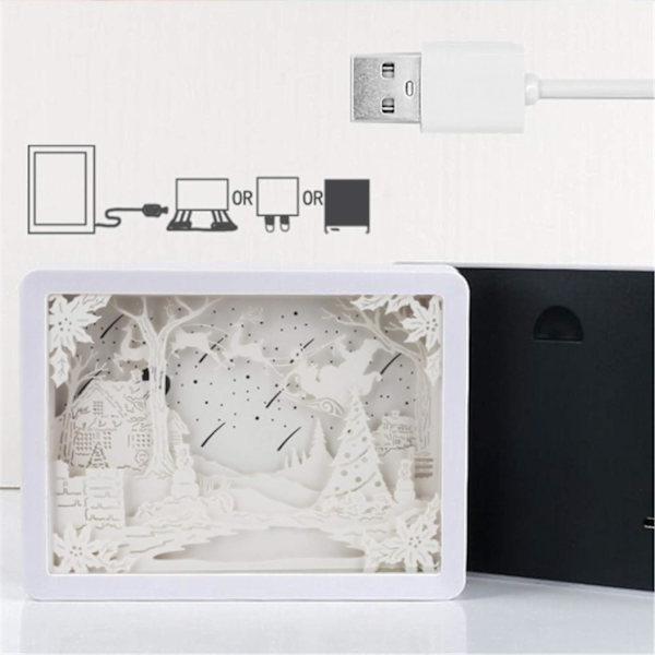 Christmas 3D Paper Carving Night Light, Stereo Creative USB C
