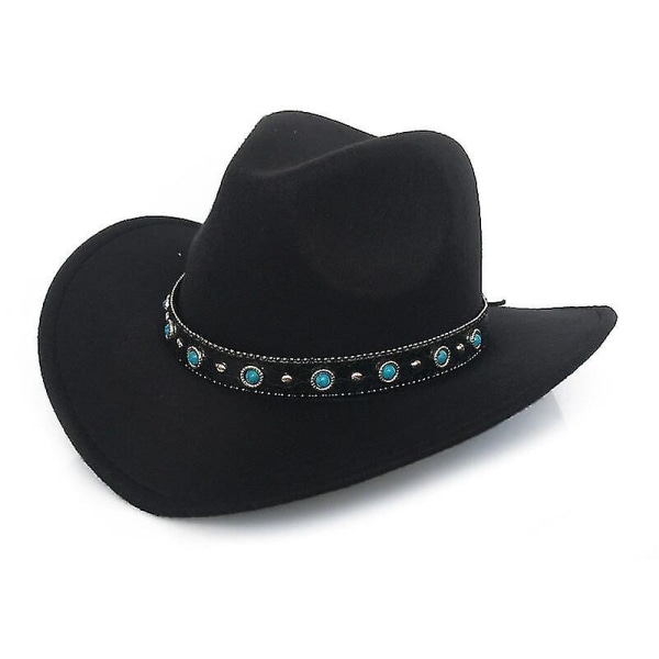 Turkos stenband Cowboyhatt För Kvinnor Män Jazzhatt Filthatt Svart Modehatt med bred brätte Western Cowboyhatt