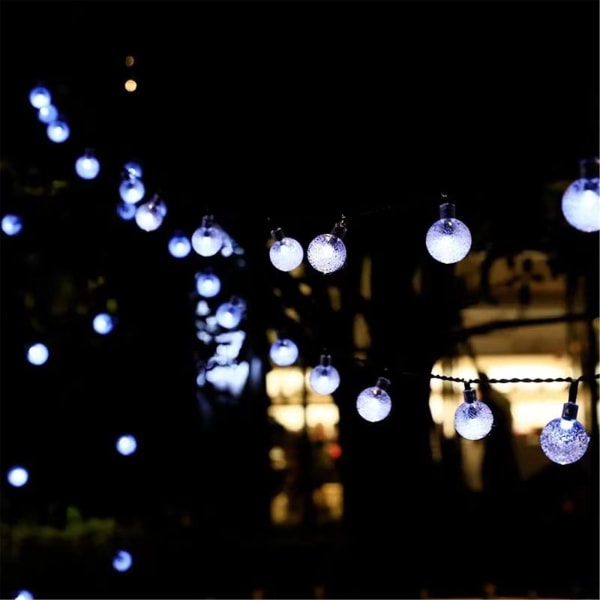 Solcelledrevet Lysstreng Fe-Krystal Kuglelys Julepynt white 6.5 meters 30 lights