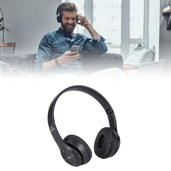 Bluetooth-kuulokkeet Langattomat Stereo Plug in Card Taitettavat Over Ear -kuulokkeet pelaamiseen, musta