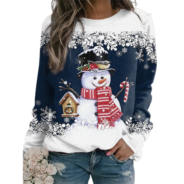 Kvinnor Julöverdelar Snowman Sweatshirts Långärmad Crewneck A M