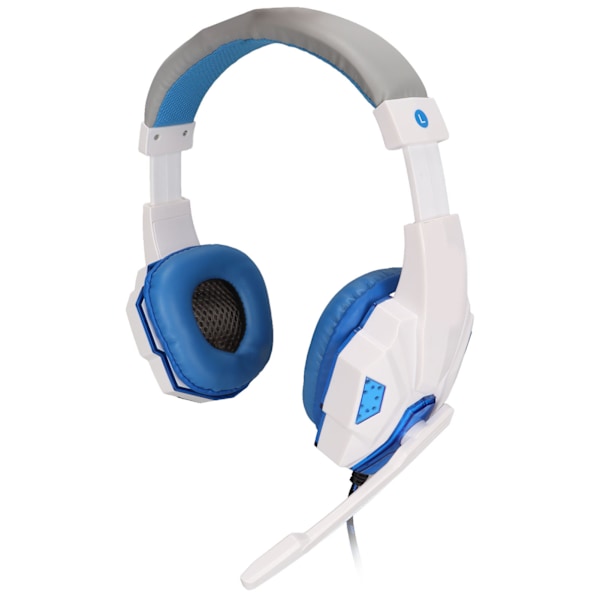 SOYTO SY830MV Gamingheadset Justerbar Volym Stöd Mikrofon Ljudavstängning USB-headset med 3,5 mm Mikrofon för PS4 PC Laptop (Blå Vit)