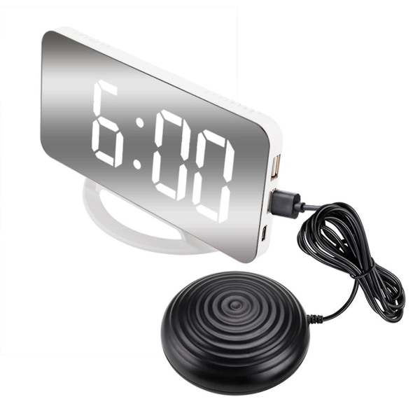 Högt vibrerande väckarklocka för tunga sovande vuxna döva, digital spegelklocka
