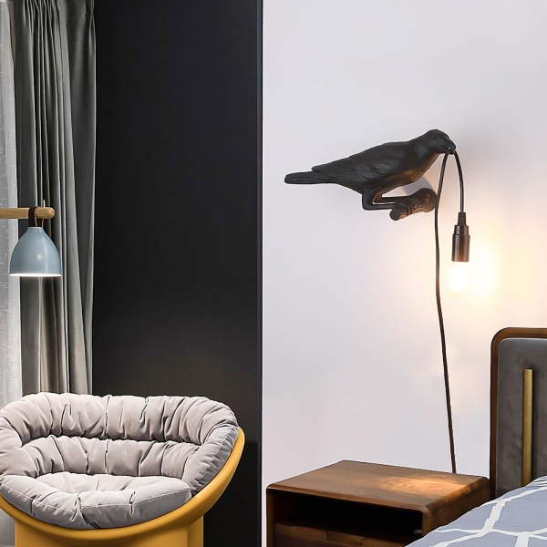 Fuglelampe Resin Crow Led-lys Soveværelsesvæglampe Bord Stuekunstdekoration (sort#3)
