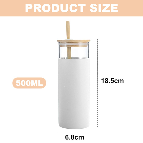 500ml enlagers halmkopp i glas med bambulock, glas white