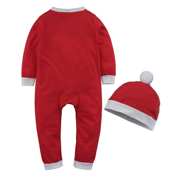 Julegutt Jente Barn Santa Elf Jumpsuit Romper Hatt Jul Antrekk Sett Red 80cm