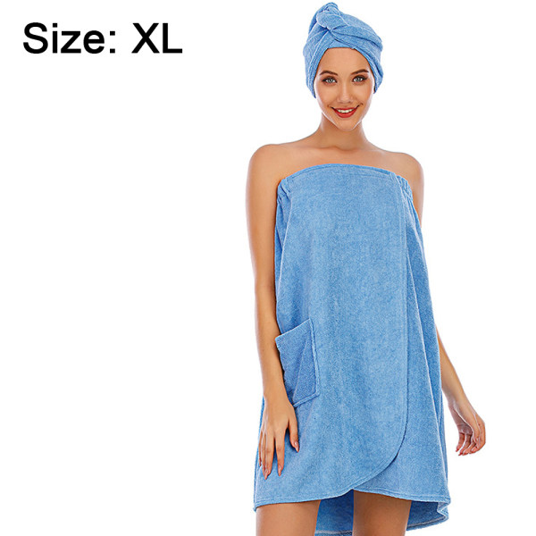 Kvinder badehåndklæde til spa bruser med hår turban, lyseblå light blue XL