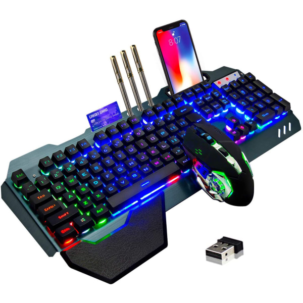 Trådløst gaming-tastatur og -mus, Rainbow-baggrundsbelyst genopladelig