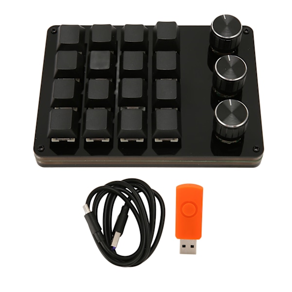 Programmerbar Knappsats 16 Tangenter 3 Rattar Blå Switch Mekanisk Hot Swappable Mini Knappsats för Spel Kontor Media