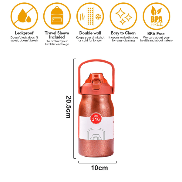1 stor termoskopp med sportslig vannflaske, reisekopp, praktisk Deep red