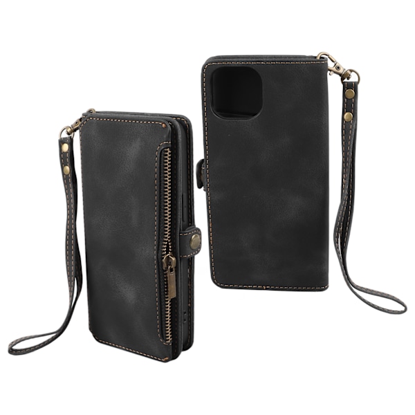 Telefonfodral i konstläder med handrem, anti-fingeravtryck, telefonfodral i konstläder för iPhone, svart för IOS Phone 12