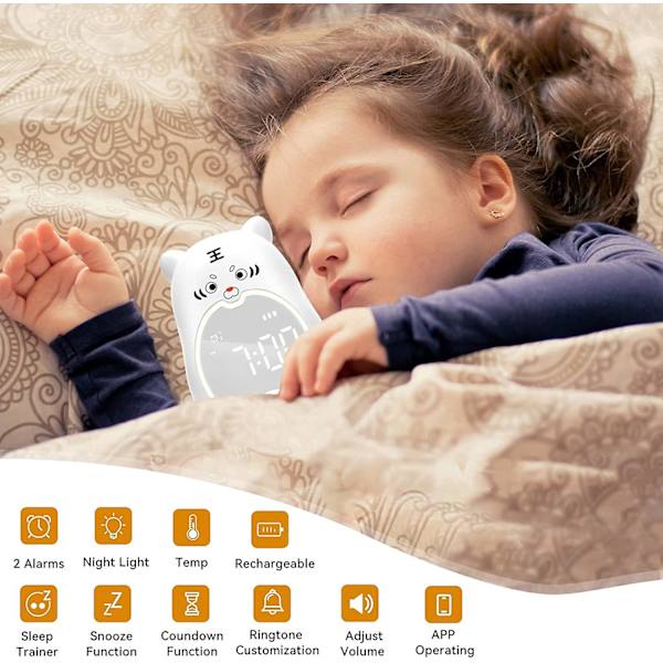 Barnväckarklocka med smartphone-appkontroll, digital väckningsklocka för barnsovrum, söt wifi-klocka vid sängen med 3d tiger, nattljusväckarklocka Wi