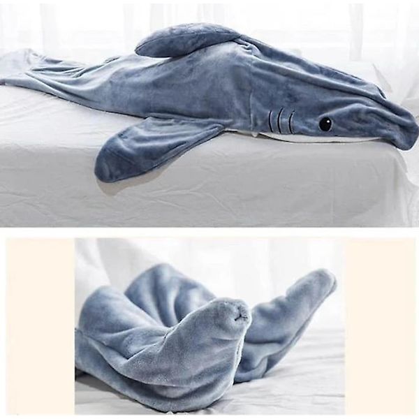 mysig Shark Filt Luvtröja Hooded Shark Sovsäck Cartoon Shark Sovsäck Pyjamas Shark Filt， XL