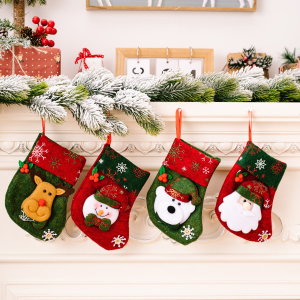 Mini julstrumpor, 4-pack julkortsgodis, 6,3" 3D