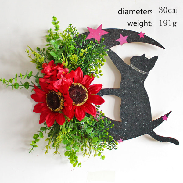 Halloween Moon Cat Garland Door Hängsmycke Festival Döda Grenar Växter Nymåne Halloween Dekoration Red Sunflower Five Star 30CM