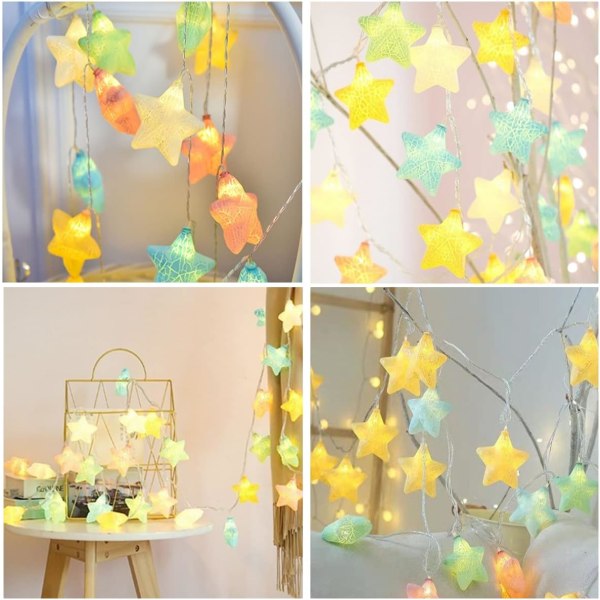 Star String Lights, 3M 20LED Warm Cute Fairy Tale Multicolor sprucken stjärnform, String Lights för barnrum, trädgård, bröllop, julgran