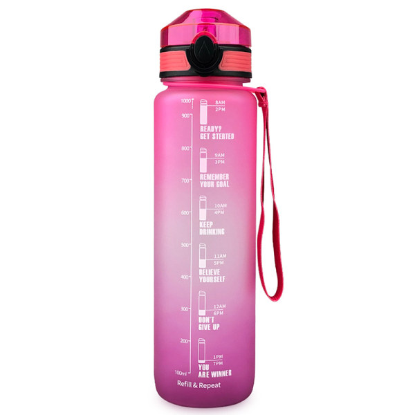 1 liter Stor Vattenflaska med Tidsmarkör Vatten Flaska Flip Lock Sportflaska Lila-Blå Blue-Yellow-Pink