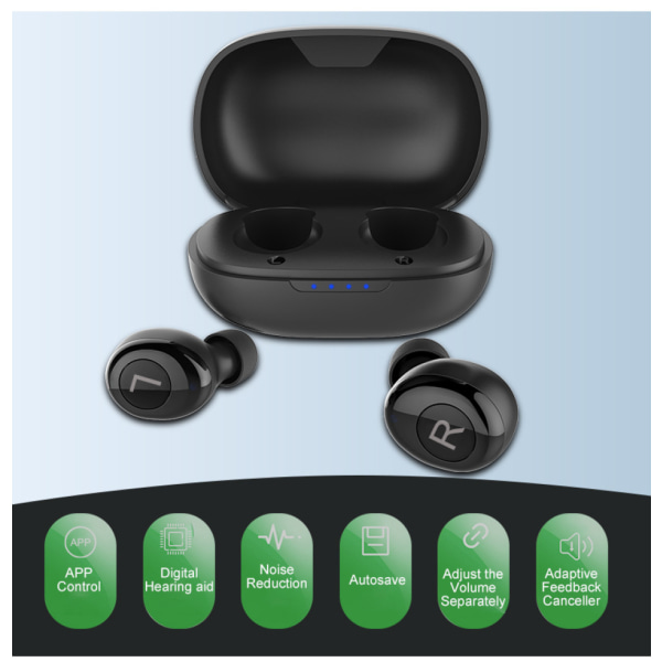 Uppladdningsbar hörapparat Digitala hörapparater Bluetooth trådlös hörlur Öron Osynlig ljudförstärkare för äldre dövhet