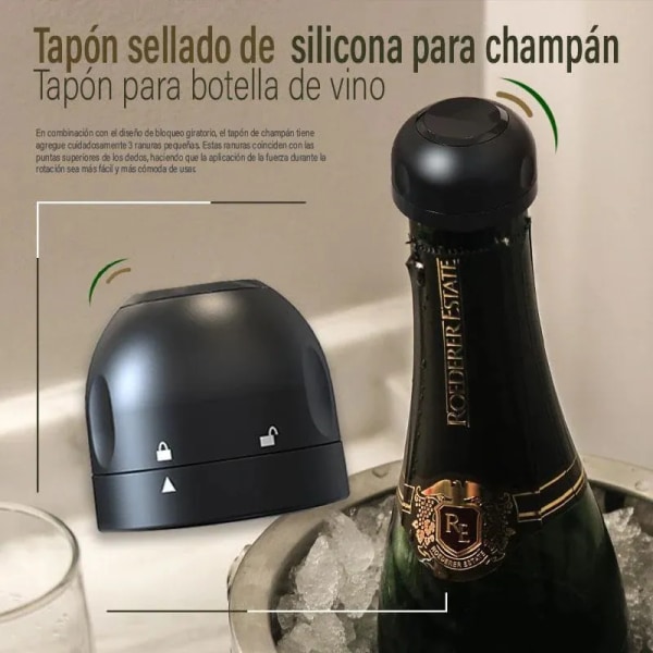 Silikonforseglet kork for vin- og champagneflasker, svart, 3 stk 3pcs