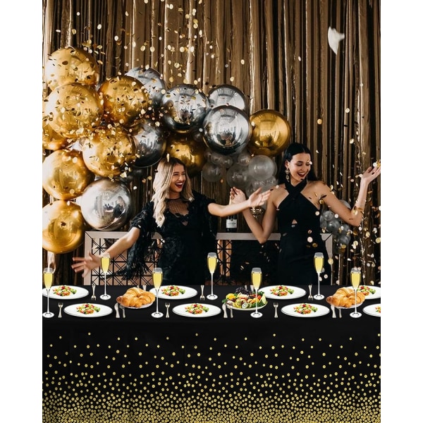6-pack prickiga bordsdukar 54" x 108" svart guld Polka Dot Ta