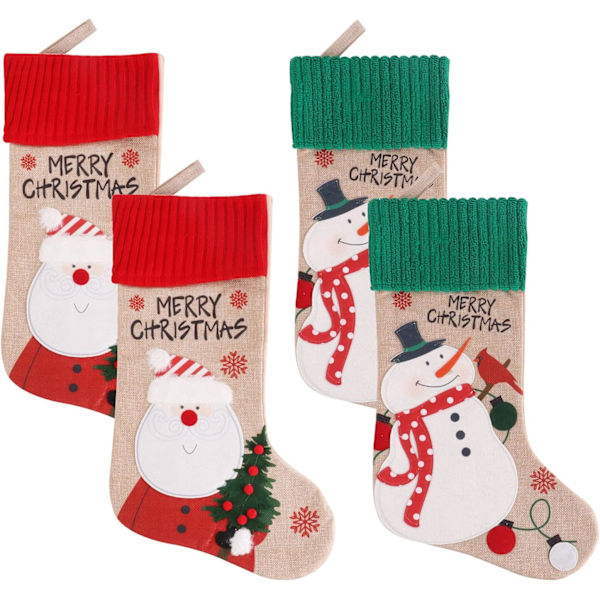 Julstrumpor, 4-pack strumpa 18" (Snögubbe Santa)